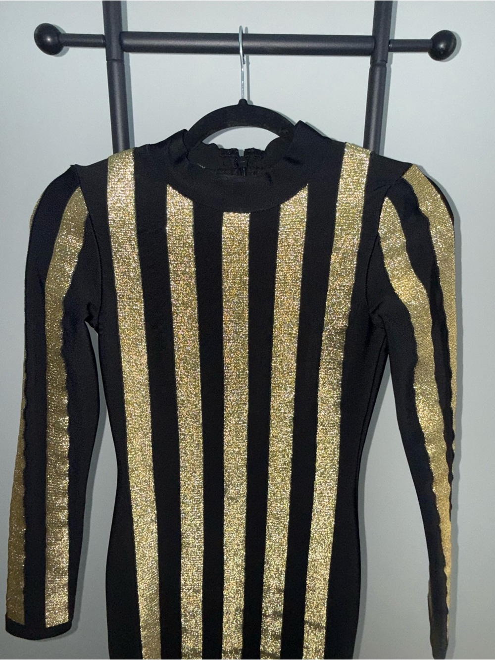 Black Bandage Dress with Gold Glitter Stripes